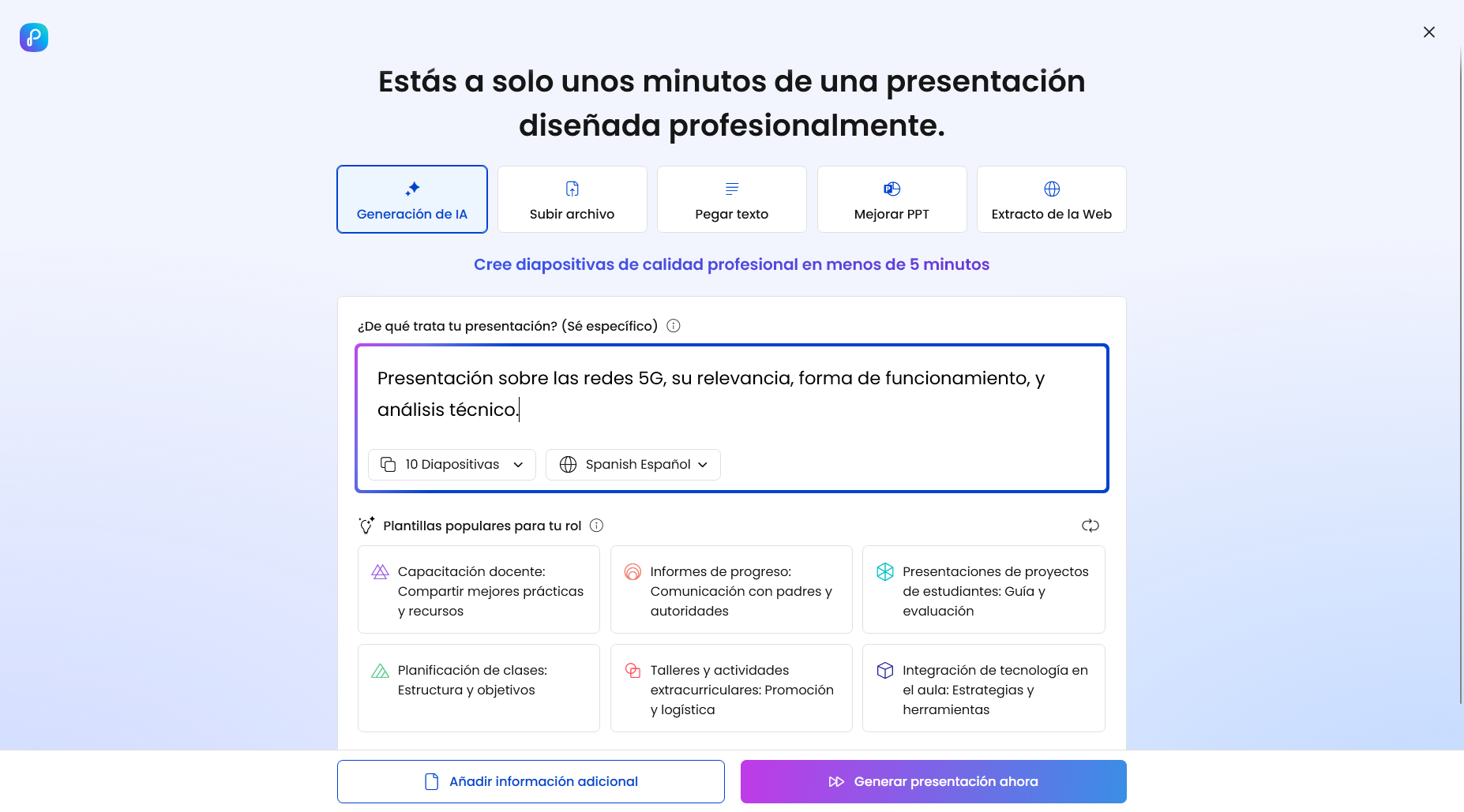 PresentationsAI página inicial